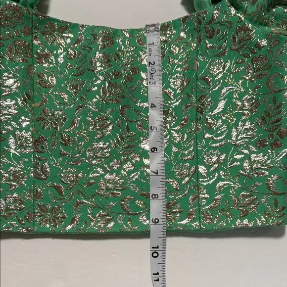 Alice + Olivia “Joslyn” Cropped Metallic Green and Gold Brocade/Jacquard Blouse - Picture 14 of 16